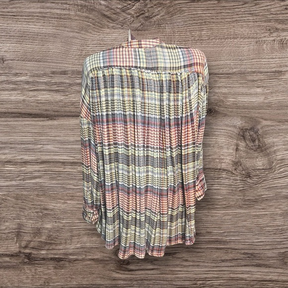 Free People Plaid Oversized Pleated Button Up Long Sleeve Top Come On Over XS - Picture 3 of 11